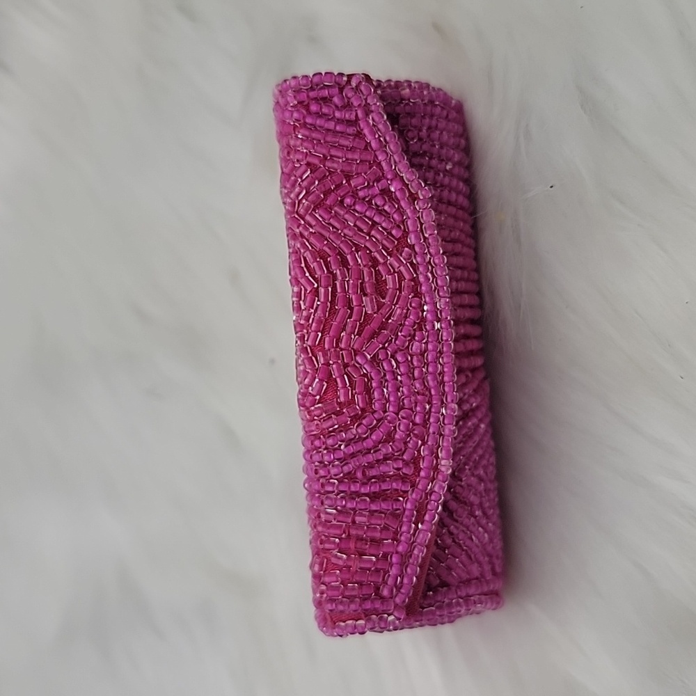 MARY KAY MK Signature Pink Beaded Mirror Snap Closure Glam Lipstick Holder Case